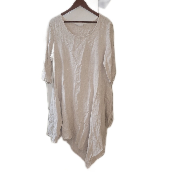 Bryn walker Naida Linen 3/4 Sleeve Asymmetrical Tunic midi dress beige medium - Picture 7 of 8